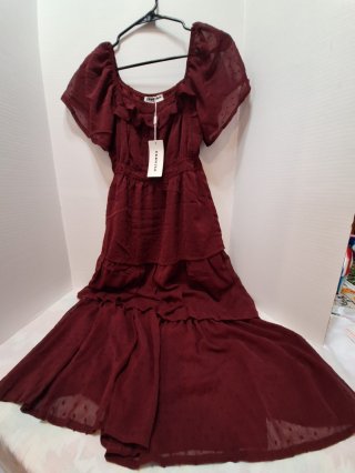 Burgundy Tiered Ruffle Dress, size small