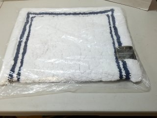 White Blue Border Bath Rug 21 by 34 inch