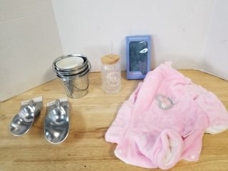 Scoops, pails, size large dog outfit, phone case 