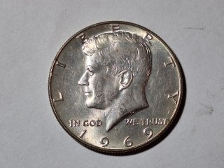1969-D silver Kennedy half dollar