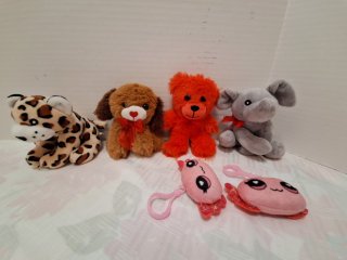 Six Plush Animals and Keychains