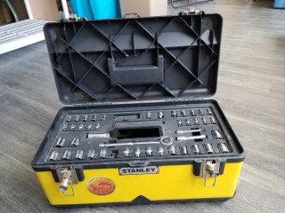 Stanley toolbox and Stanley tools, 20 by 10 by 9 inch
