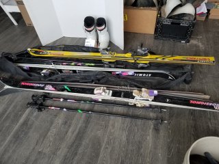 Skis, poles, mens size 10 