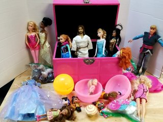 Pink Doll Trunk with Assorted Dolls