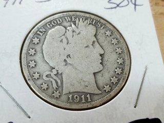 1911 S Silver Barber 1/2 Dollar
