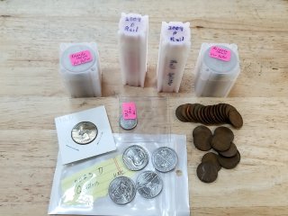Wheat pennies,  clad quarters,  40 clad 1/2 dollars