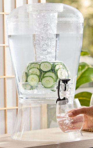 3 Gallon Hands-Free Acrylic Beverage Dispenser with Vertical Ice Core and F