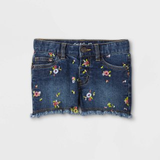 New Toddler Girls\' Floral Embroidered Cutoff, 4t