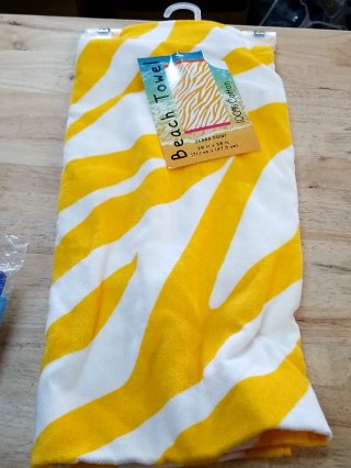 New Yellow White Striped Beach Towel