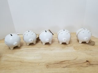Demdaco piggy banks, each approx 4 by 4 inch
