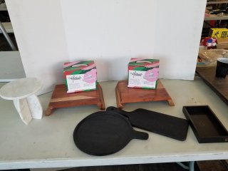 BOX with marble stand, inflators, and misc 