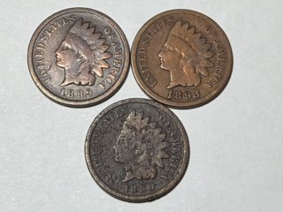 1893, 1889, 1890 Indian Head Cents