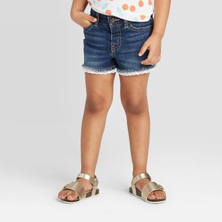 New Toddler Girls\' Lace Hem Jean Shorts - Ca, 5t