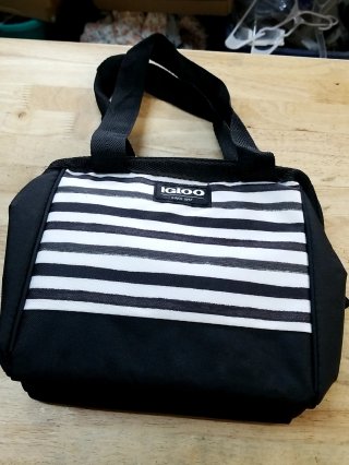 New Black and White Striped Lunch Bag, 6 cans