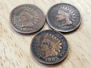 Three  Indian Head Pennies