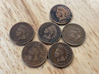 Six Indian Head Pennies