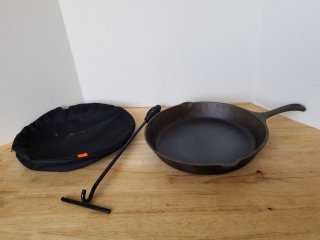 Cast iron cookware, pan approx 12 by 2 inch not including handle 