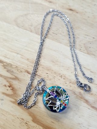 New Flower Necklace with Rainbow Stones, 1 in pendant