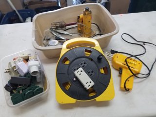 Extension cord reel, soldering gun, misc 