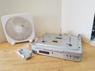 Under counter dvd player/remote, and fan