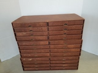 Plate storage boxes, each approx 19 by 9, by 6 inch 