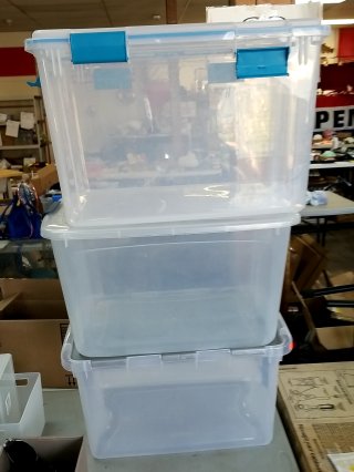 Stack of Clear Storage Bins w/lids, 72 qt