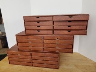 Plate storage boxes, each approx 19 by 9, by 6 inch 