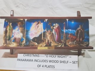 Collectible panorama plate set, includes wood shelf, MIB