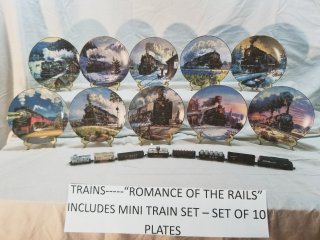 Collectible train plates and mini train set, MIB