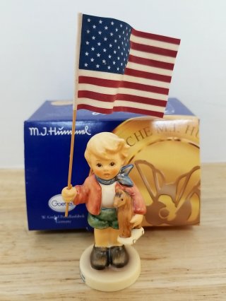 Hummel Boy with Flag Figurine, Exc cond, 4 in