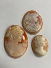 Item #59 — 3 vintage carved cameos, largest 1.25 in