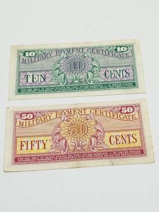 Item #222 — Military Payment Certificates 10¢ & 50¢ photo 2 of 2