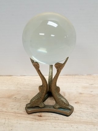 Item #282 — Brass Crystal ball on stand, approx 8.5 inch tall