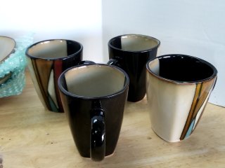 Item #329 — Complete Striped Ceramic Dinnerware Set, 4 setting, exc cond photo 2 of 6