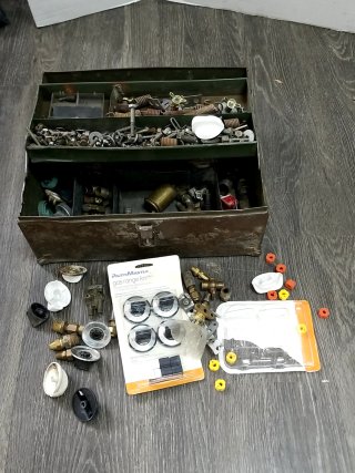Item #229 — VINTAGE Toolbox with Hardware & Knobs photo 1 of 4