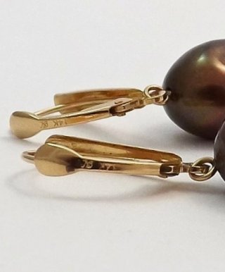 Item #29 — Marked 14 kt gold brown pearl earrings photo 3 of 3