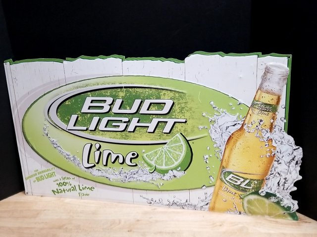 Item #8 — Bud Light Lime Metal Sign, 30 x 16 inch, exc shape photo 1 of 2