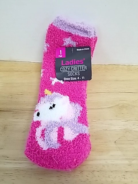 Item #176 — New Pink Unicorn Fuzzy Socks, ladies 4-11