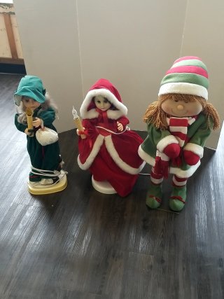 Item #258 — CHRISTMAS Dolls Trio, 2 are electric, tallest 30 inch photo 1 of 4