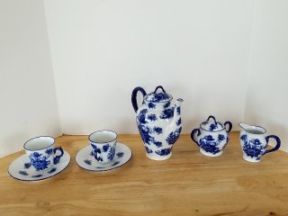 Item #253 — Blue Floral Porcelain Tea Set, tallest 8 inch, great shape photo 1 of 5