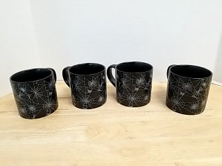 Item #184 — New Set of 4 Black Spiderweb Mugs photo 1 of 2
