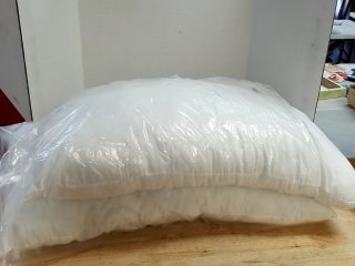 Item #328 — New Two White Pillows in Plastic photo 1 of 2