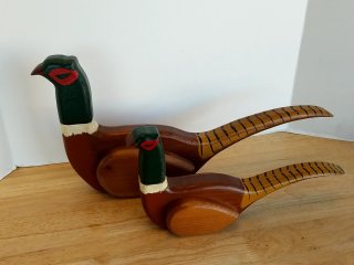 Item #56 — Carved Wooden Pheasant Pair, 14 in largest photo 1 of 5