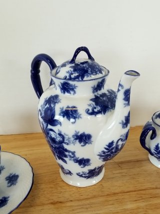 Item #253 — Blue Floral Porcelain Tea Set, tallest 8 inch, great shape photo 3 of 5