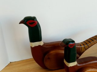 Item #56 — Carved Wooden Pheasant Pair, 14 in largest photo 2 of 5