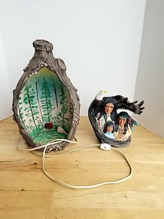 Item #96 — Native American Lighted Sculpture Set, 15 inch tall photo 1 of 3