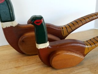 Item #56 — Carved Wooden Pheasant Pair, 14 in largest photo 3 of 5