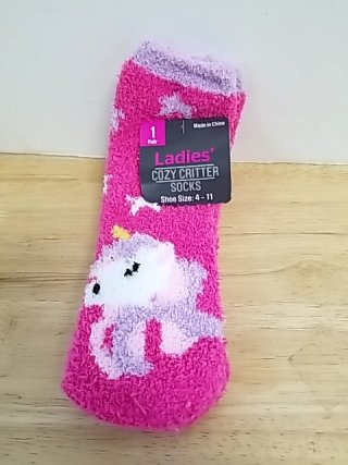 Item #176 — New Pink Unicorn Fuzzy Socks, ladies 4-11