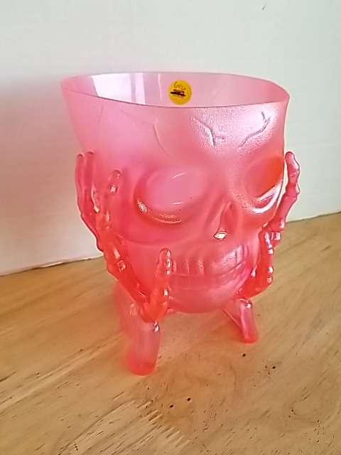 Item #70 — Pink Skull Glass Cup 10 in, exc cond photo 1 of 2