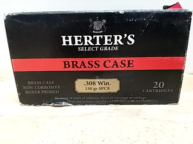 Item #63 — Herter's .308 Win Brass Case Ammo 20 rounds, cannot ship photo 1 of 3